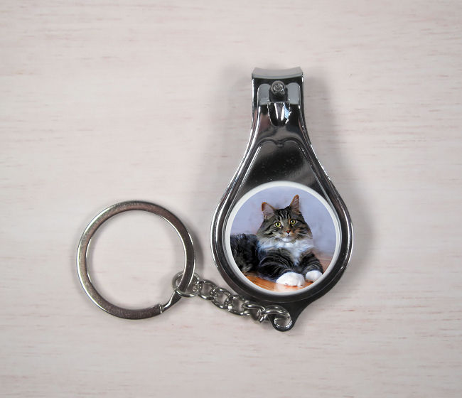 Tabby cat keyring with nail clippers and bottle opener