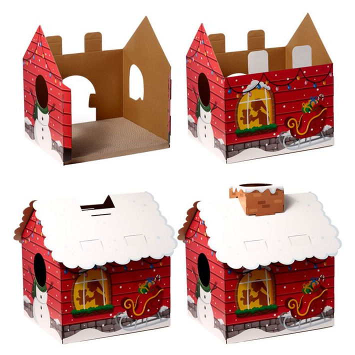 Thumbnail: Christmas cat house with integral scratching board