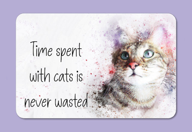 'Time spent with cats' aluminium fridge magnet