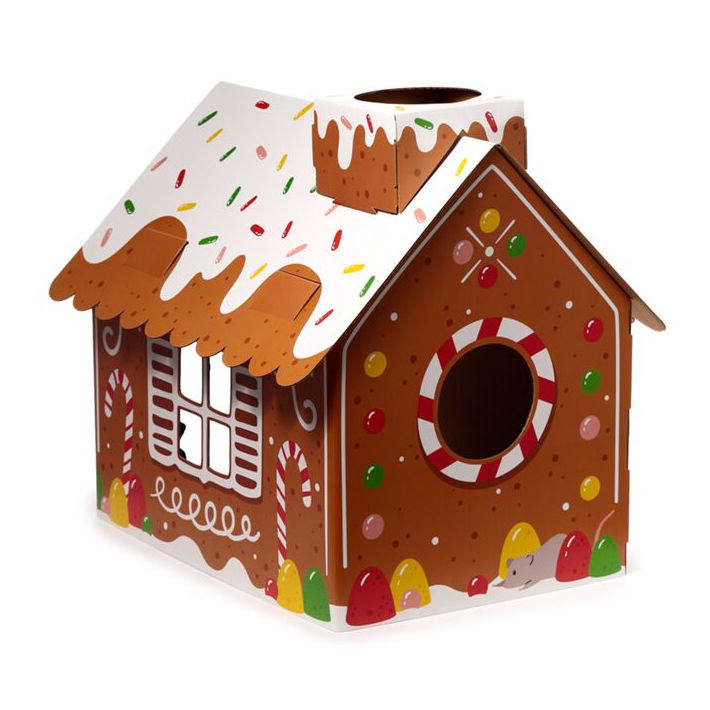 Thumbnail: Gingerbread cat house with scratcher pad