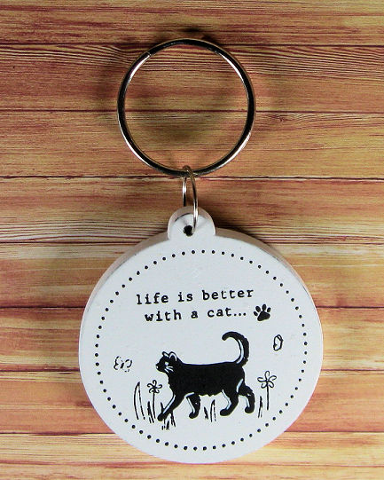 Life is better with a cat wooden keyring
