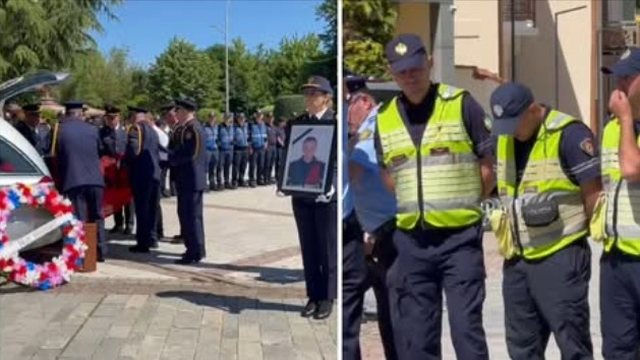 Colleagues cannot hold back their tears as tributes are being held for officer Enea Mekolli, who was killed in the line of duty