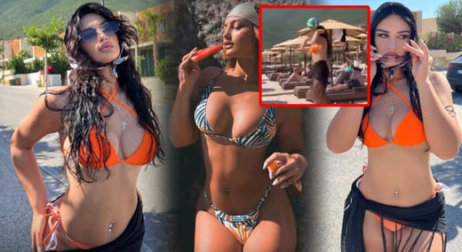 With a bikini and in top form, Teuta footballer from Korçë, puts on a “show” on the Albanian coast