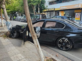 ACCIDENT in the early hours of the morning, car crashes into garbage bins and two trees
