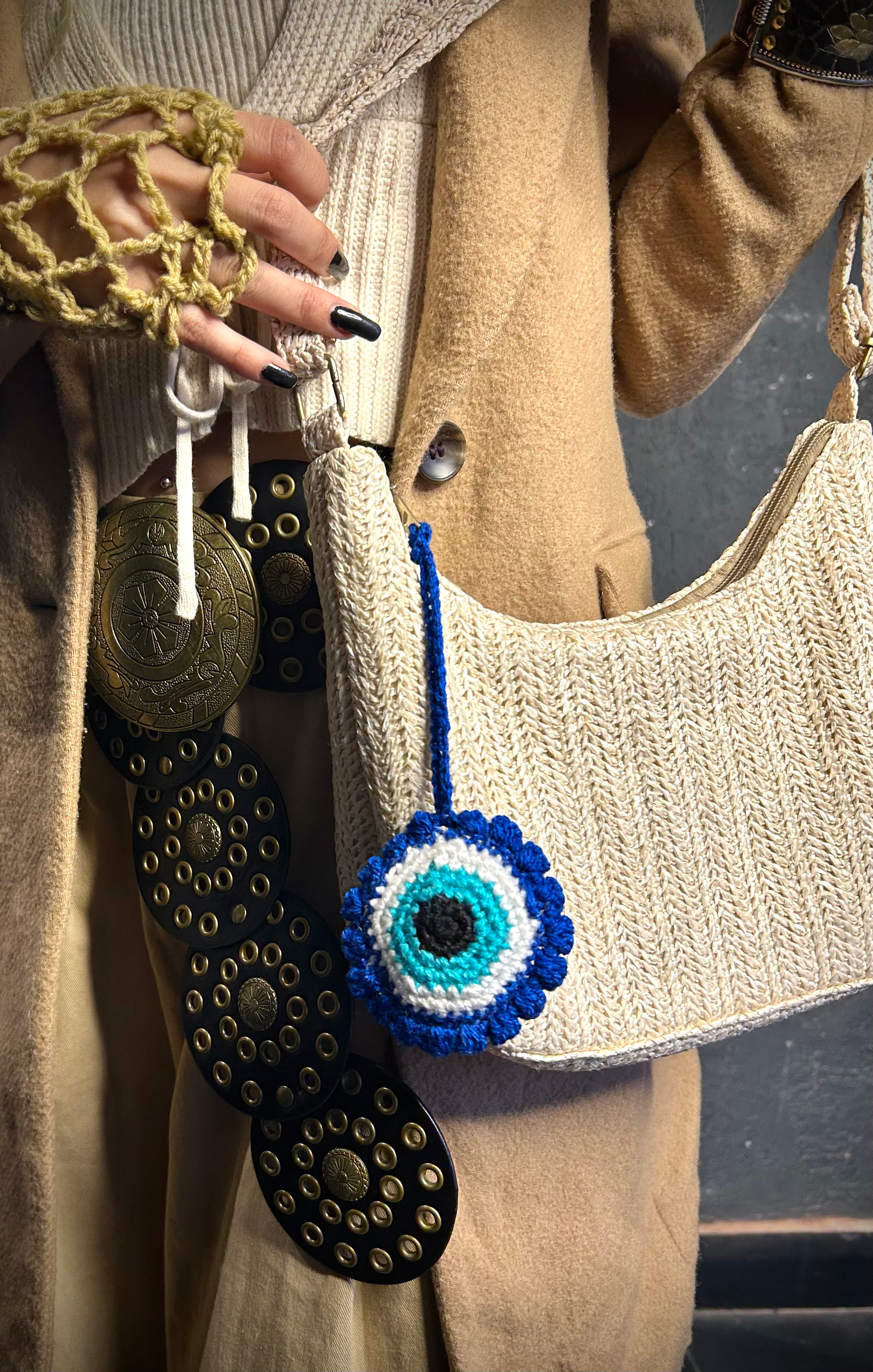 Evil Eye Boho Crochet Bag Charm