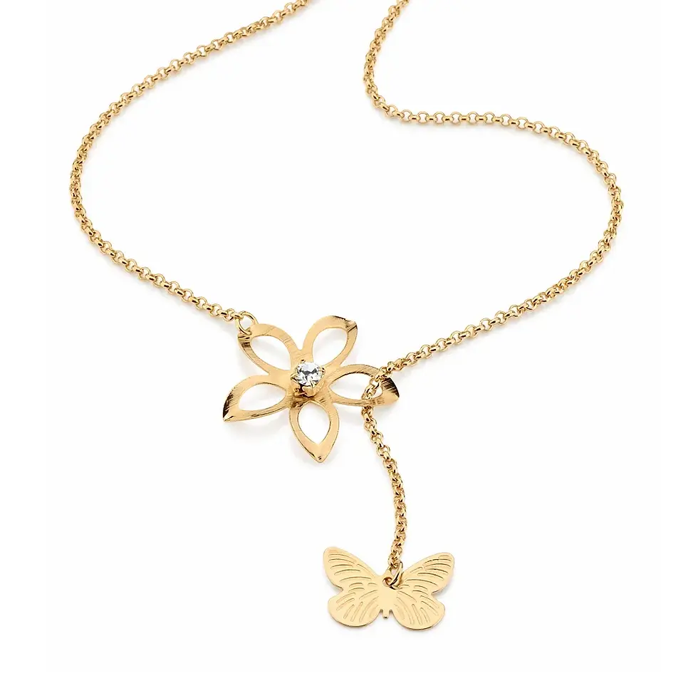 Miniatura: CORDÃO BANHADO A OURO 18K FIO PORTUGUÊS COM FLOR E BORBOLETA 5311625006