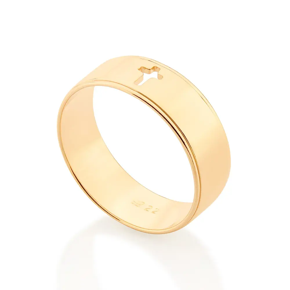 ANEL MASCULINO CRUZ BANHADO A OURO 18K