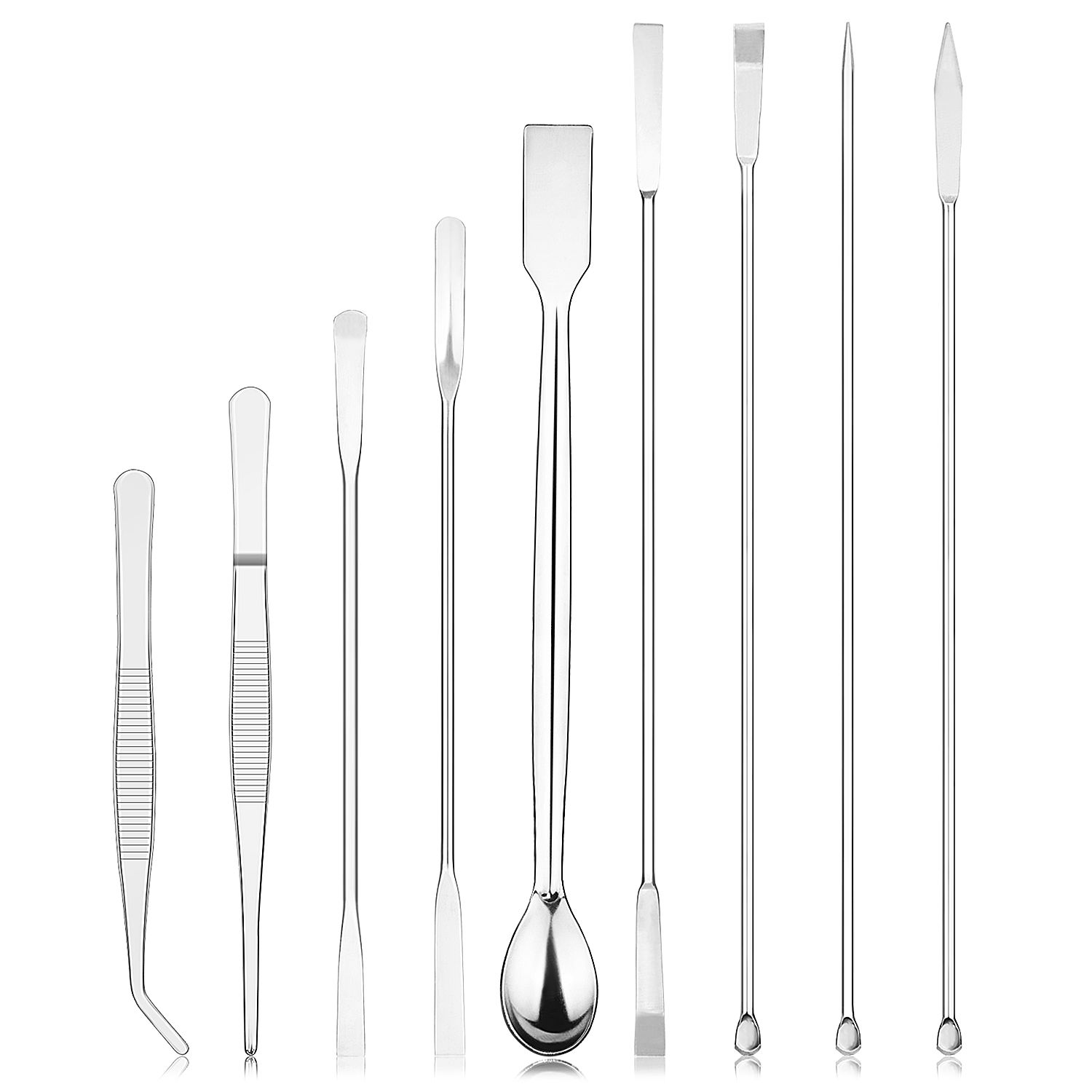 9 Pcs Double-Ended Micro Spatulas Spoons Scoopulas Weighting Set with Tweezers