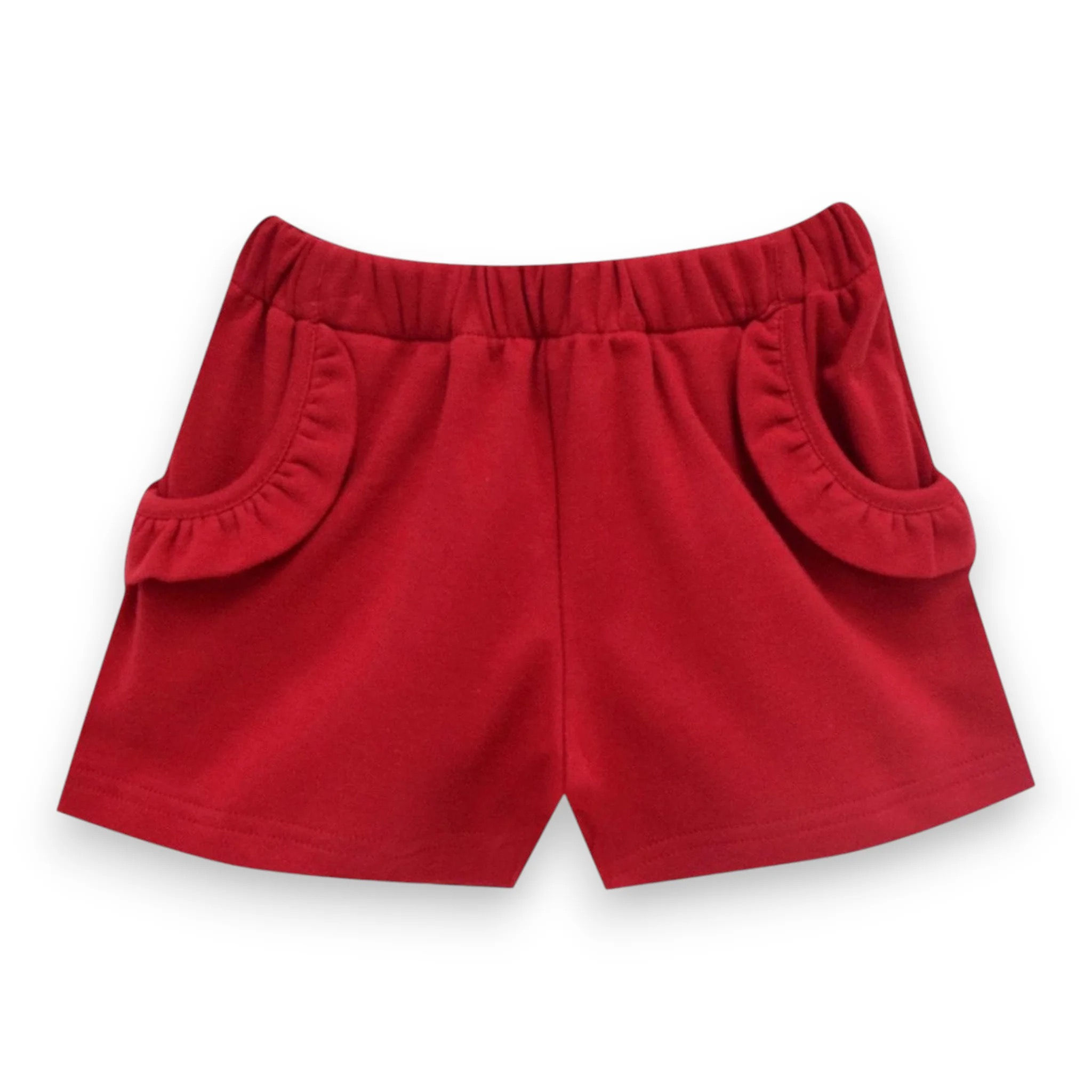 Vive La Fête | Girls Red Knit Short with Pockets with Ruffle