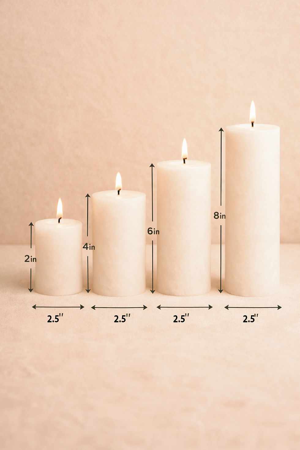 Thumbnail: Unscented Pillar Candle Set -Size chart