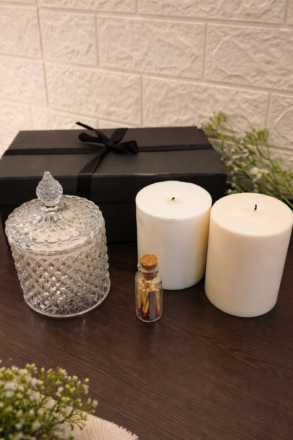 Thumbnail: Crystal glass Jar with 2 Pillar Candles, A Premium Gift Hamper