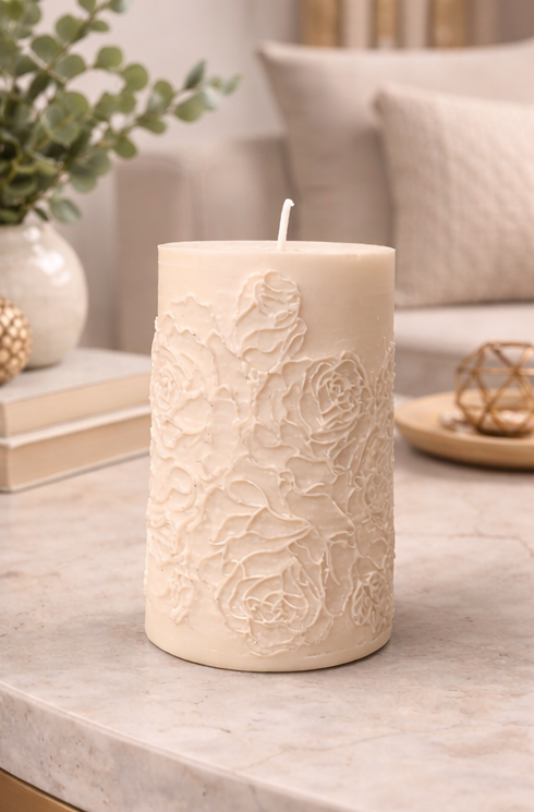 Thumbnail: Rose Designed Texture Designed Pillar Candle