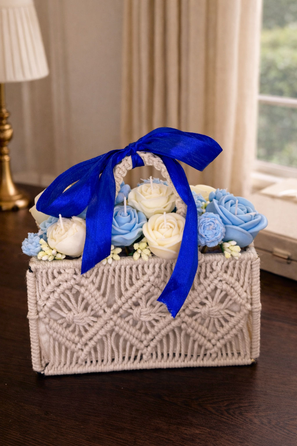 Scented Flower Candle Rectangle Basket Bouquet