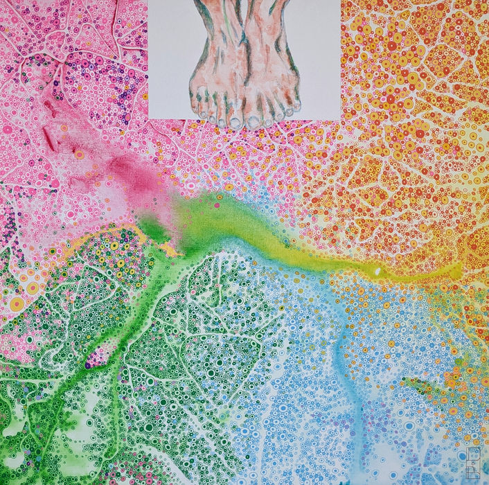 "Te souviens-tu du printemps ? " 80cmx80cm Acrylique/ Posca sur toile