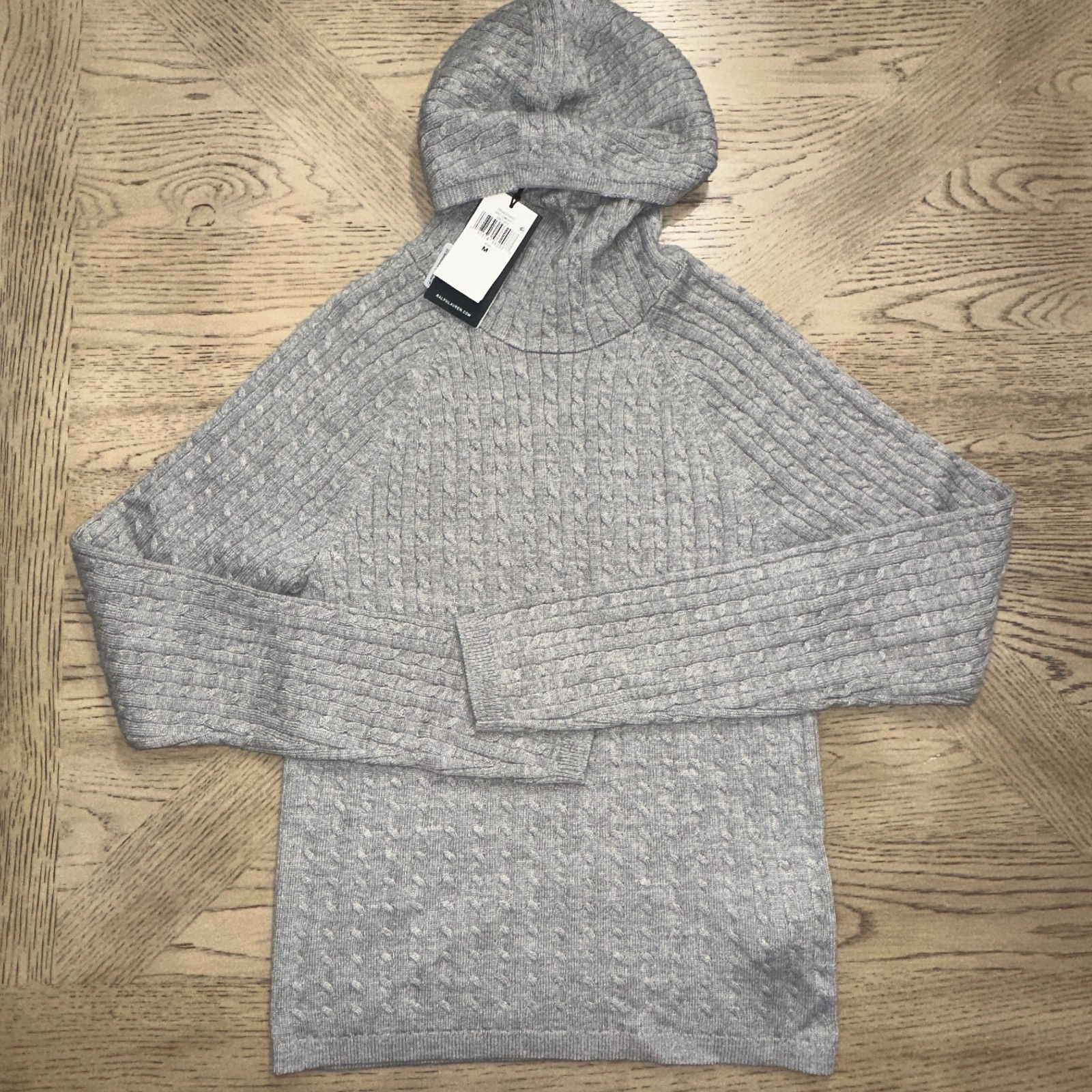 Polo RLX Cable Knit Sweater Pullover Hoodie Gray SIZE M 601-M