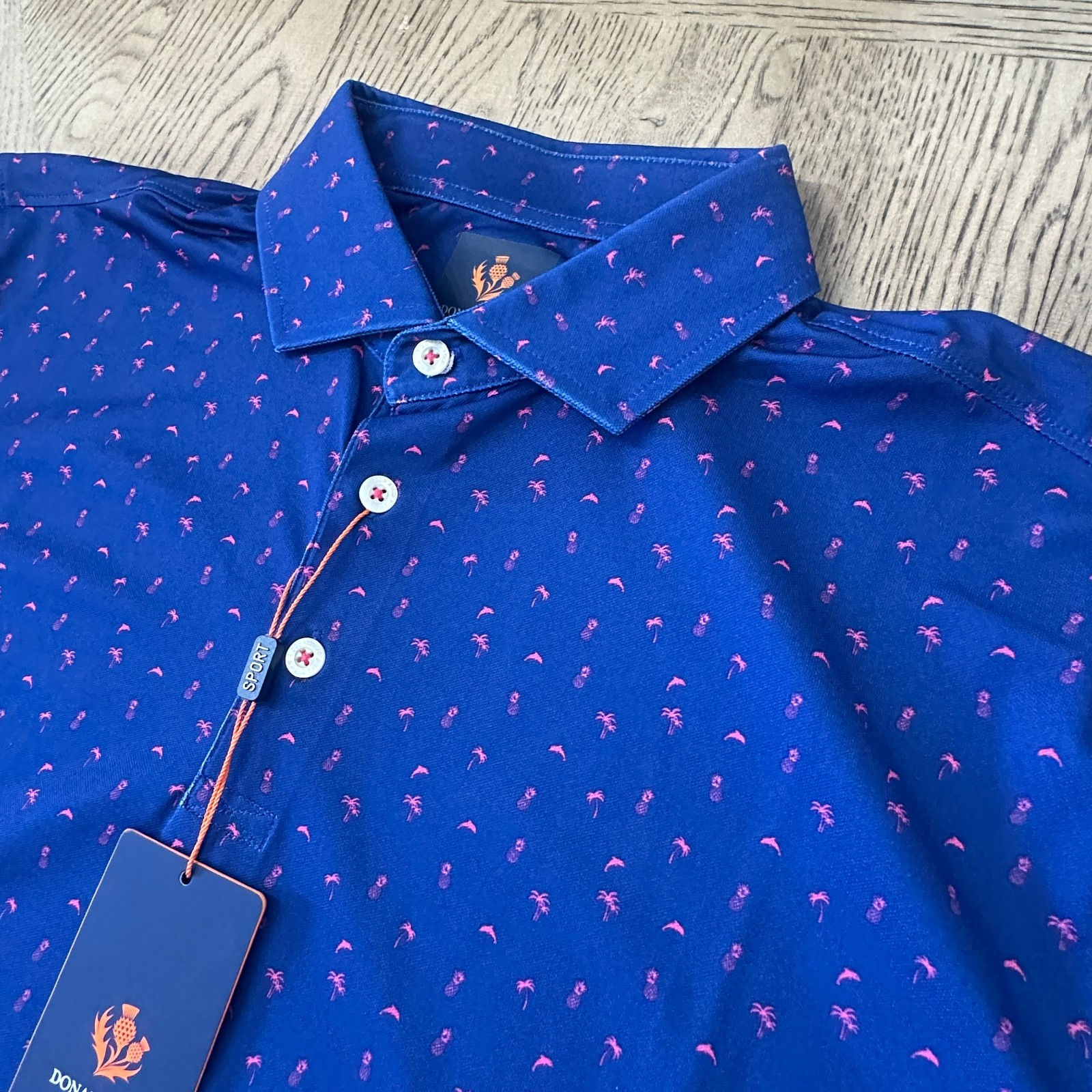 Donald Ross Sport Davis Print Pique Polo Blue SIZE M 194-C