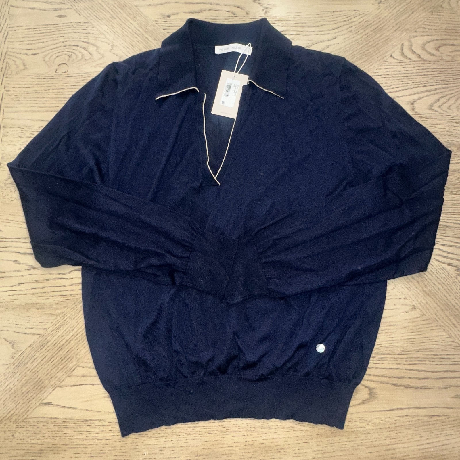 Peter Millar V Neck Open Collar Longsleeve Cashmere Top Blue SIZE L 678-N