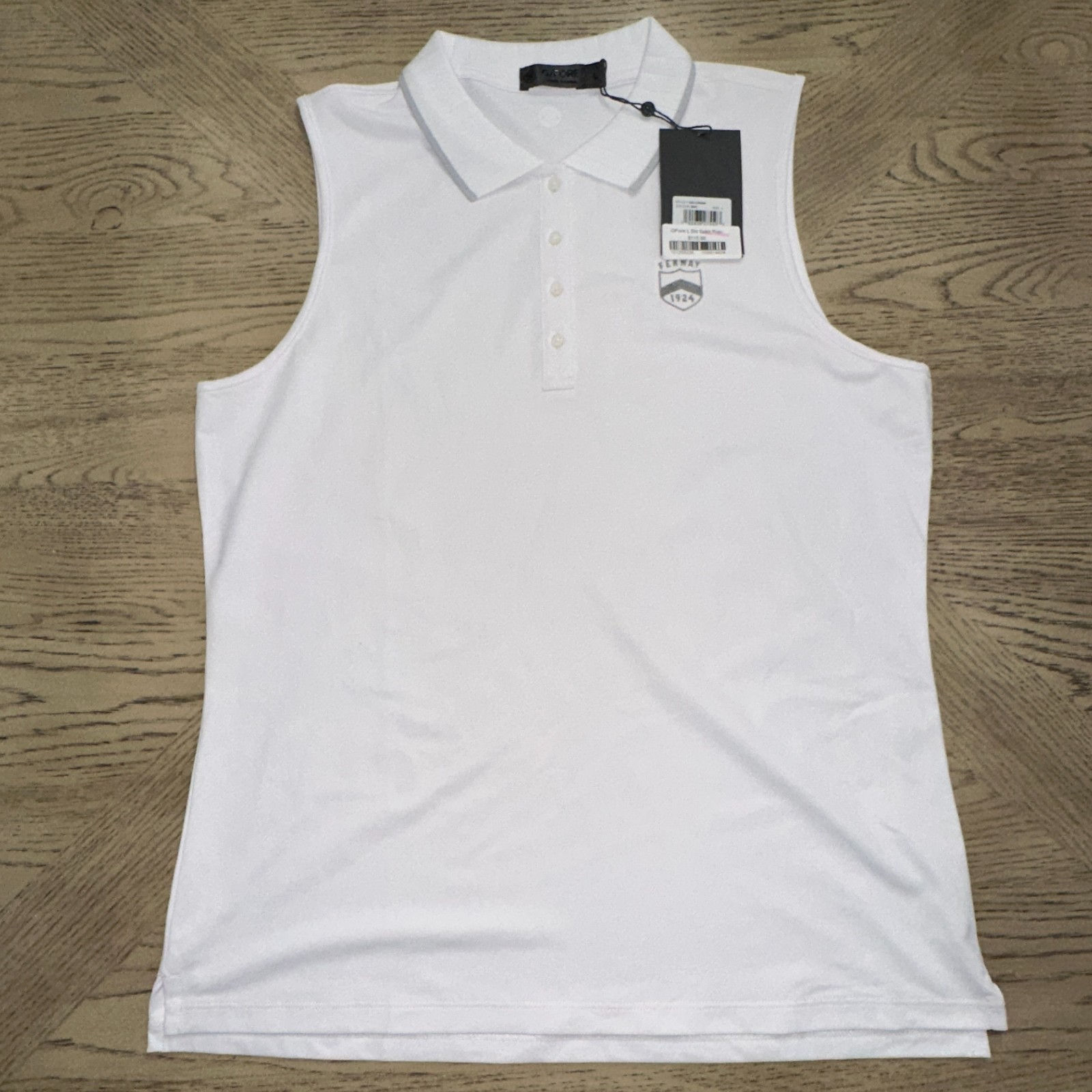 G/Fore Sleeveless Pique Pleated Collar Polo White SIZE L 1073-X