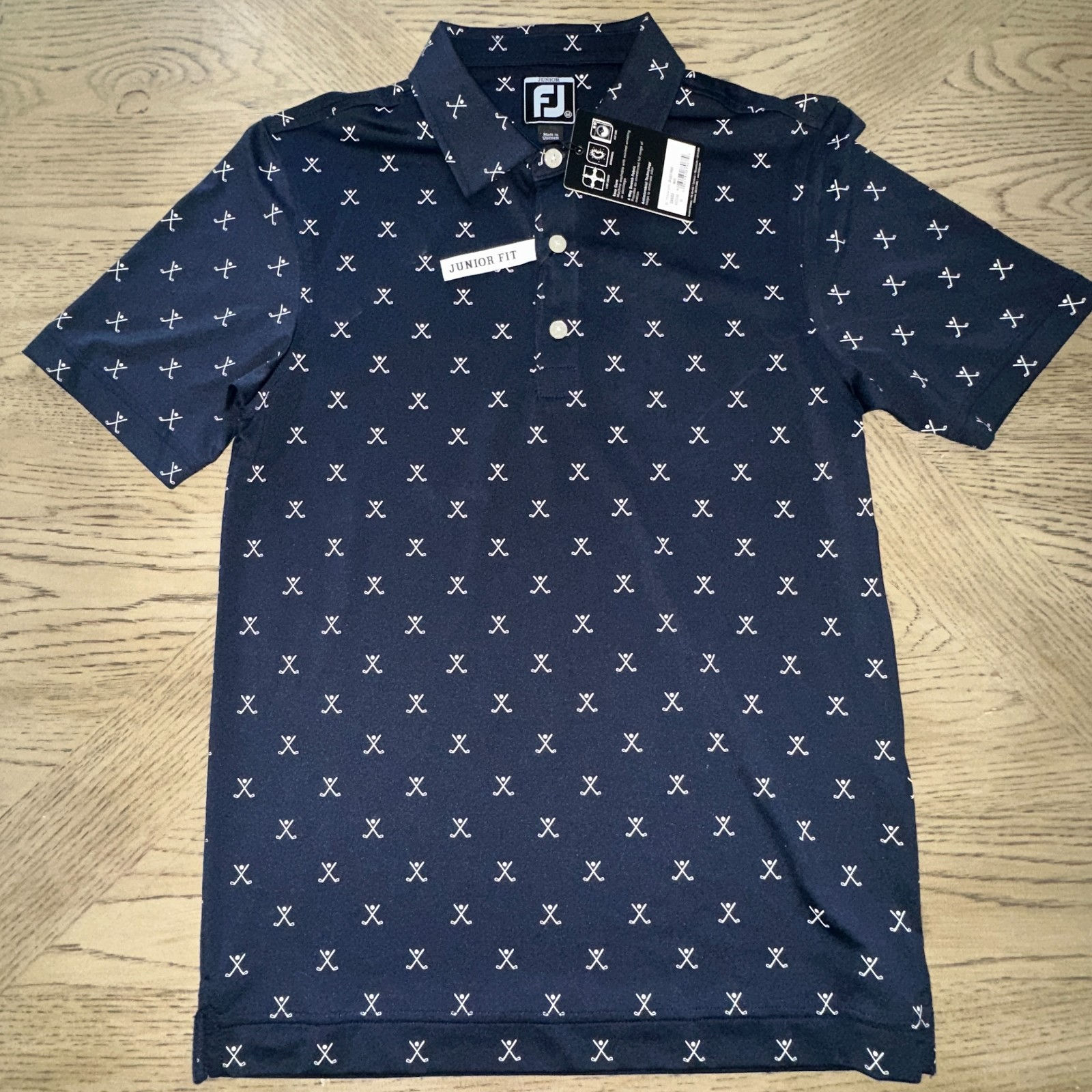 Footjoy Boys Golf Print Polo Blue SIZE M 1362-Boys P