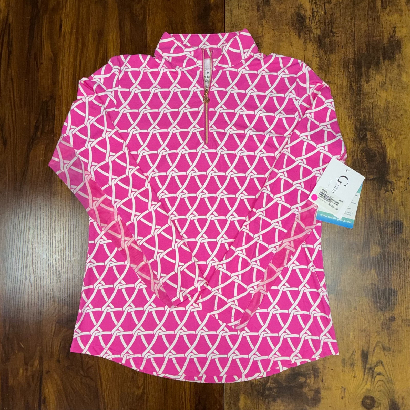 G Lifestyle Long Sleeve Pattern Quarter Zip Pink Size M VY-0240-CC