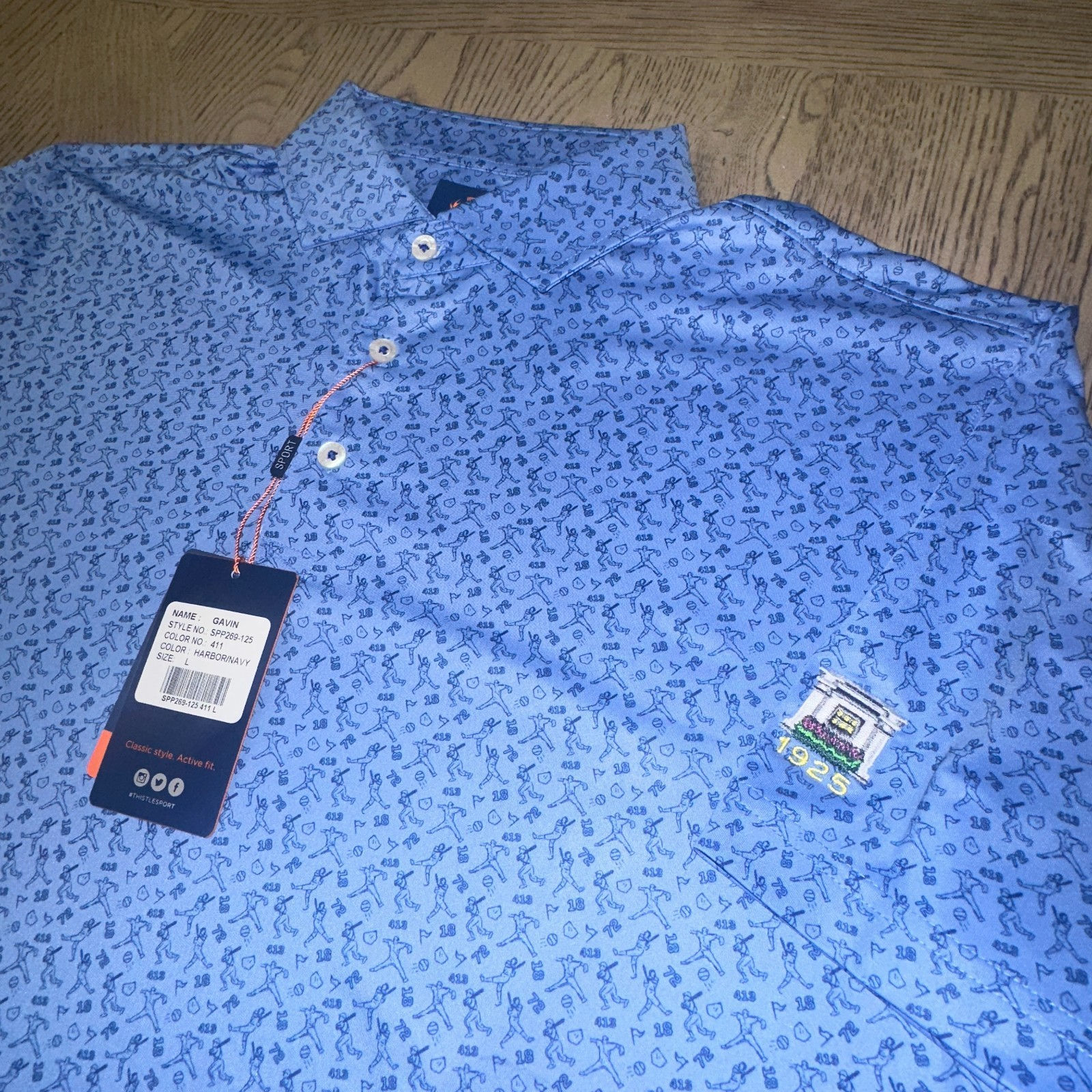 Donald Ross Sport Gavin Print Polo Size L Blue 10194-MB5