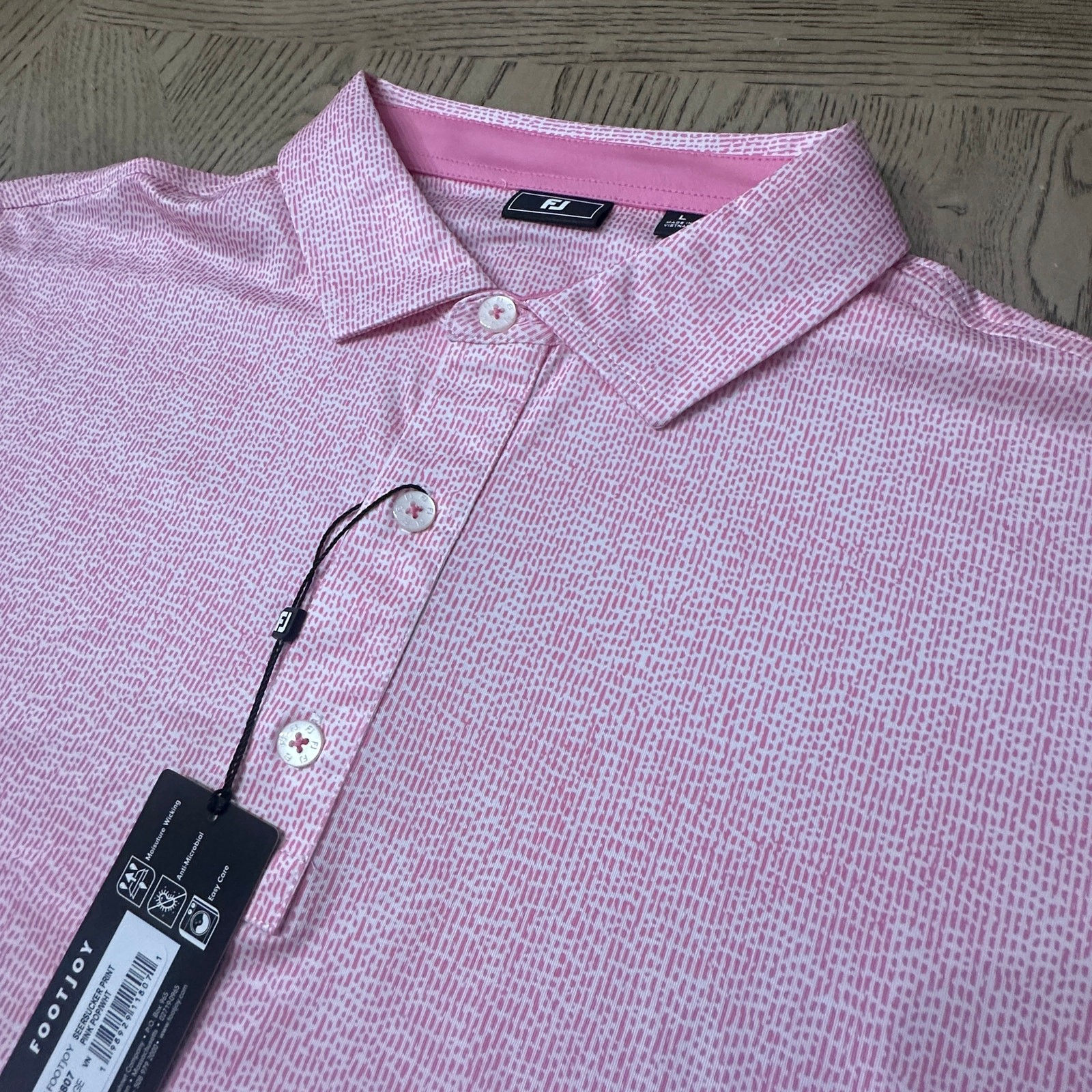 Footjoy Men's Polo Seersucker Print Pink Size L MLP-00003-MP1