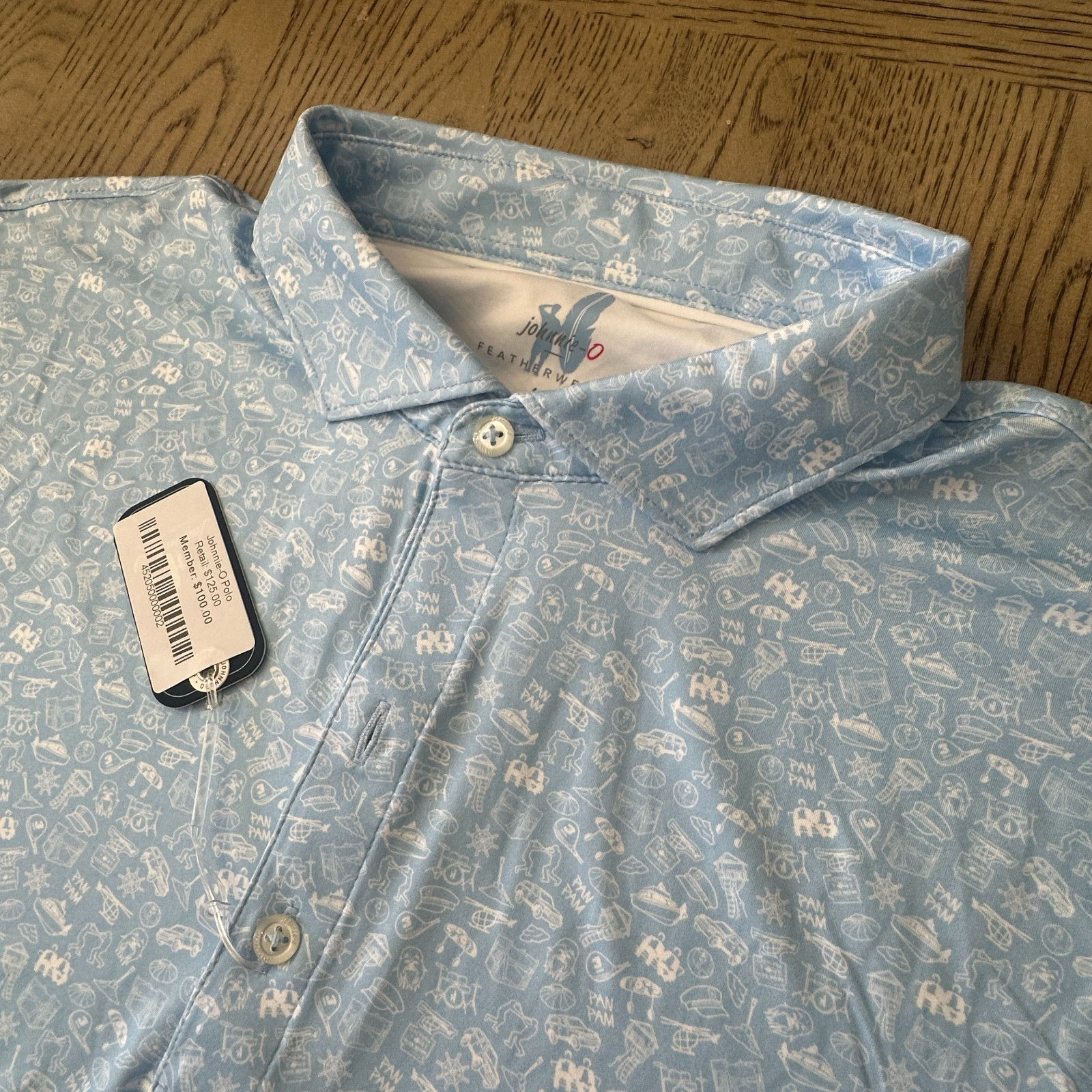 johnnie-o Featherweight Wine Mixer Print Polo Blue SIZE L 170-B