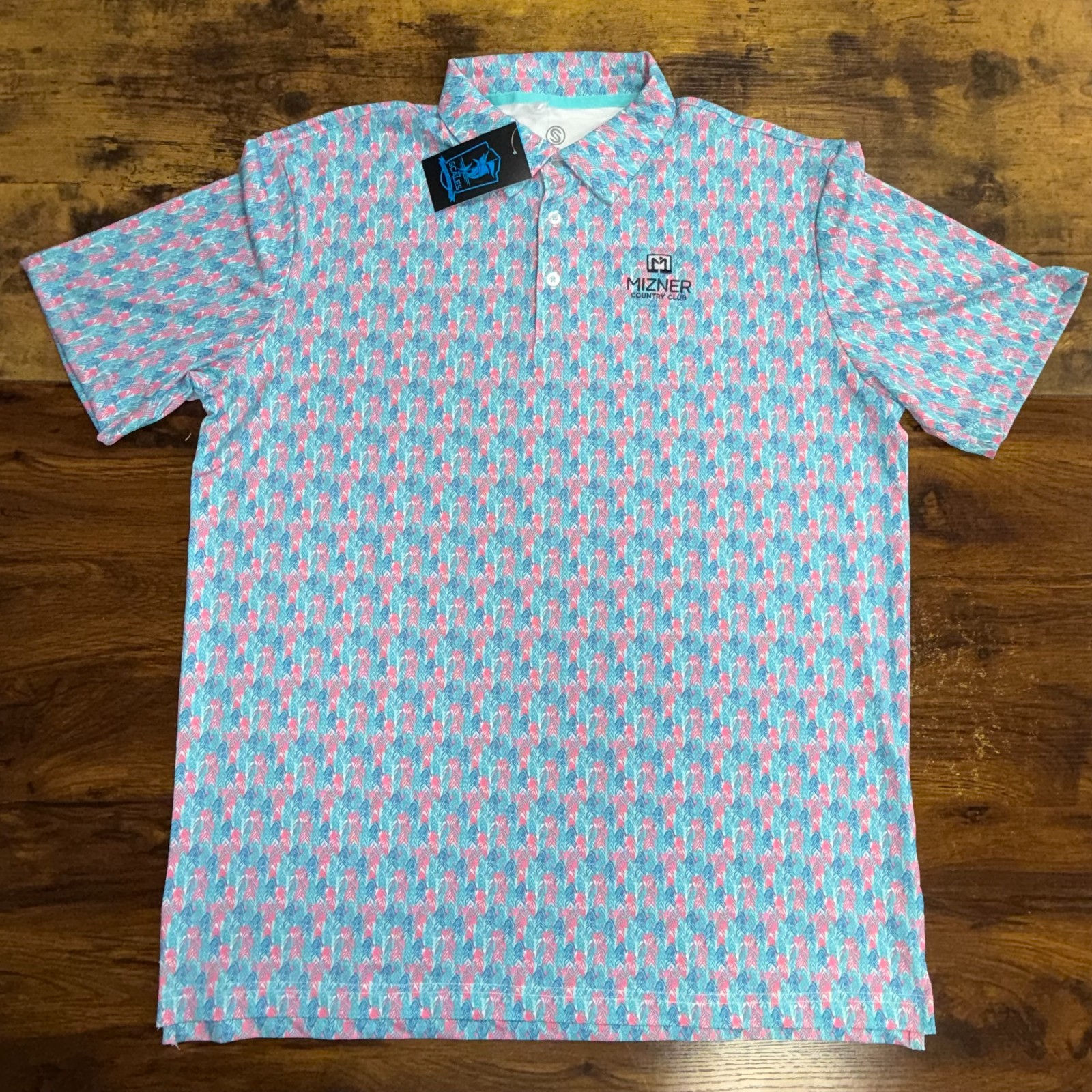 Scales Sea Stripes Polyester Performance Polo Aqua Size L VY-0086-BB