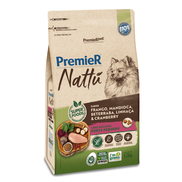 PREMIER NATTU RAÇÃO P/ CÃES ADULTOS DE PEQUENO PORTE FRANGO MANDIOCA