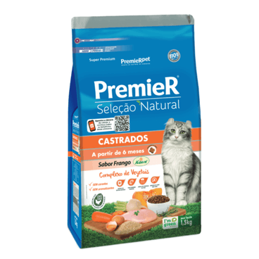 PREMIER SELEÇÃO NATURAL RAÇÃO P/ GATOS CASTRADOS 1,5 KG