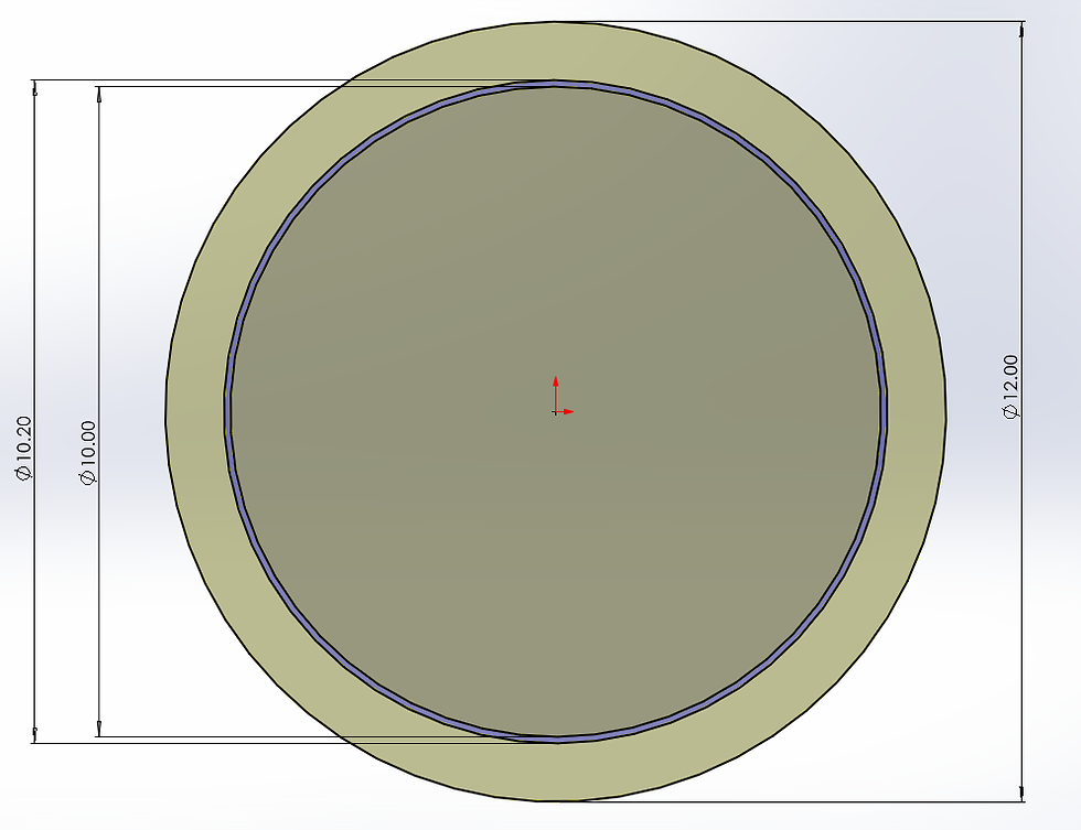 Computer model sketch of two concentric circular parts with tolerancing built in.