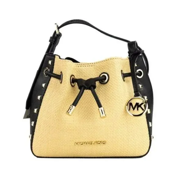 Michael Kors straw studded faux leather bucket bag