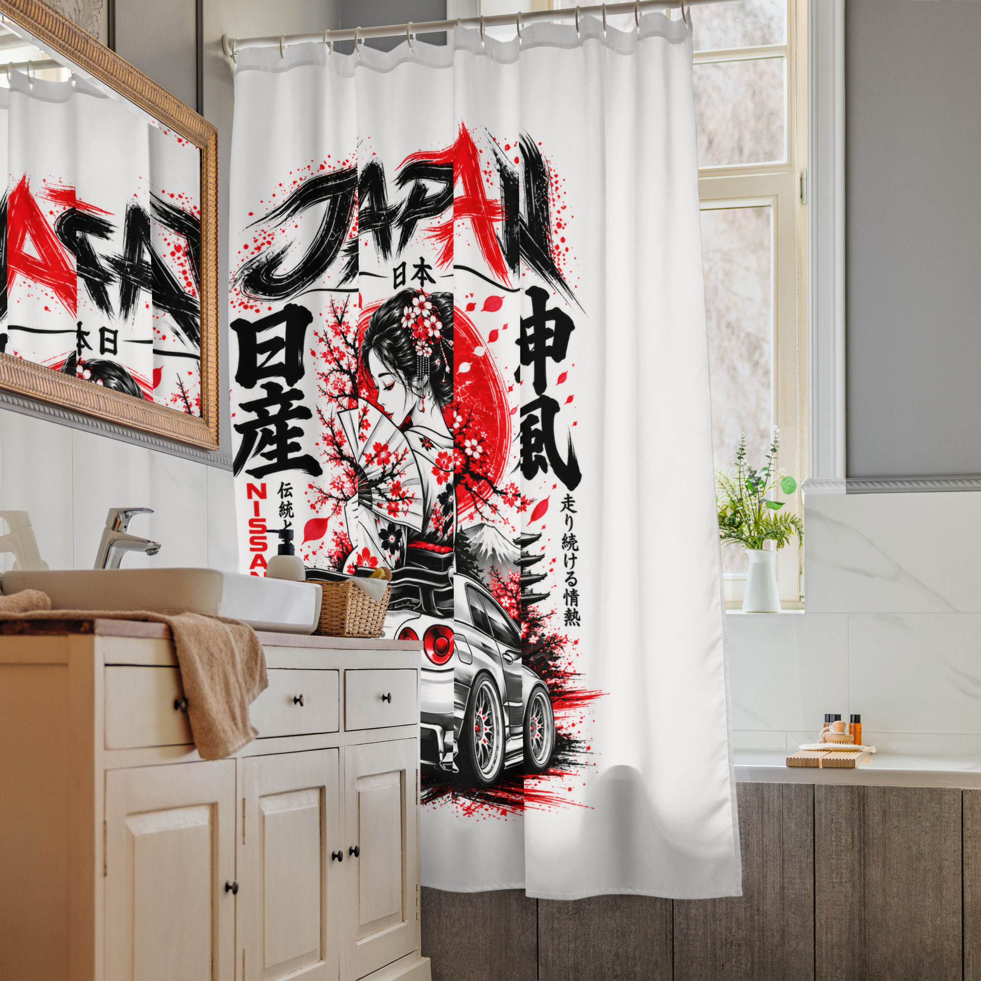 R34 Japanese Inspired Shower curtain