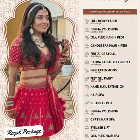 Royal pre bridal package by MG Makeovers Gurgaon including laser, hydra facial, nail extensions, spa and luxury bridal beauty services