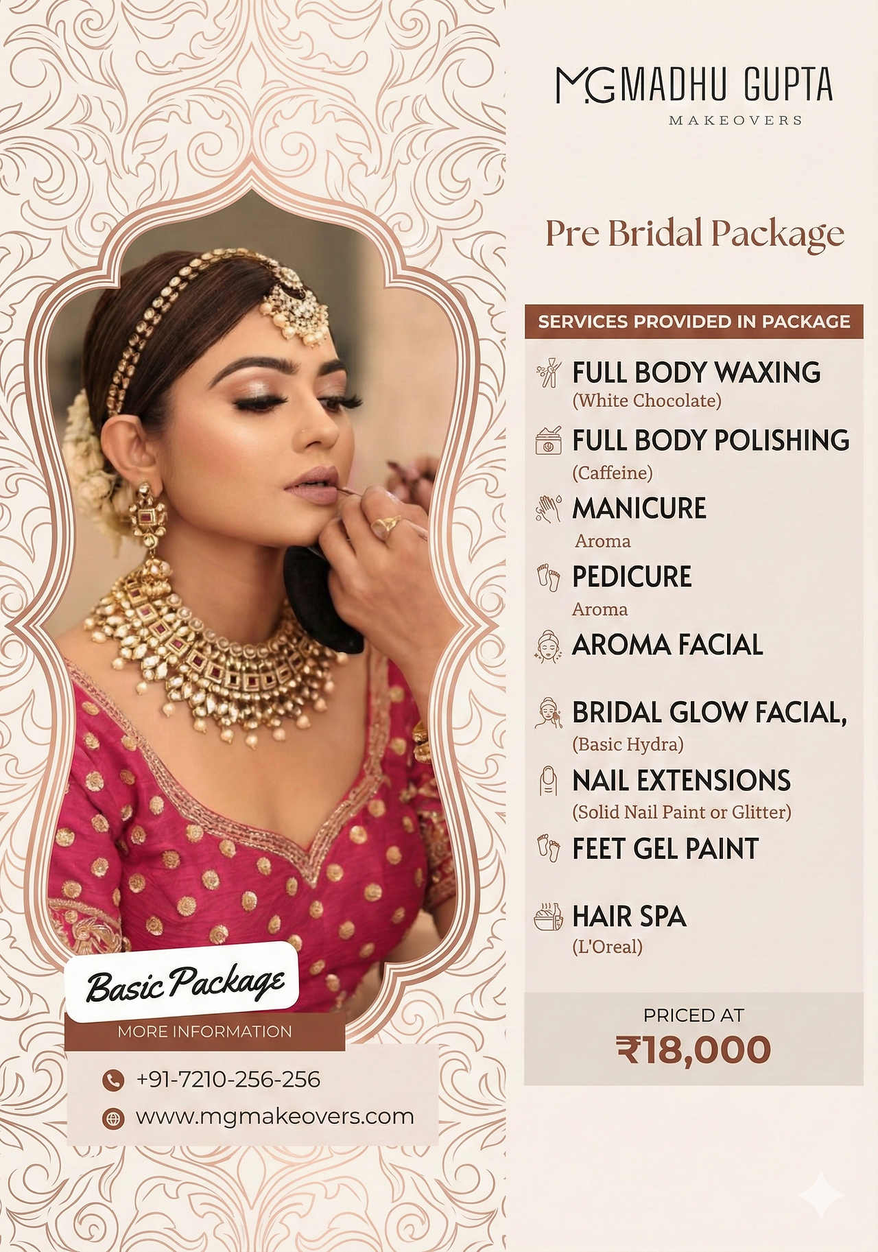 Basic pre bridal package MG Makeovers including waxing, manicure pedicure, facial and essential bridal beauty services
