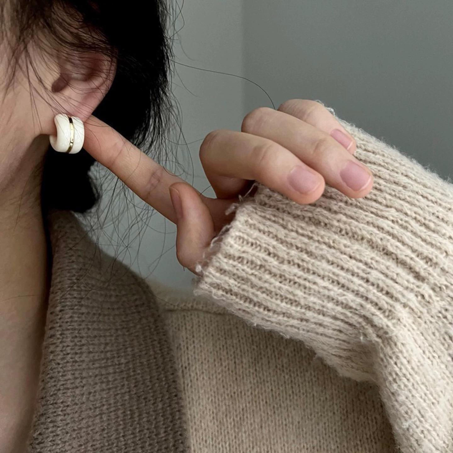 White C Hoop Stud Earrings