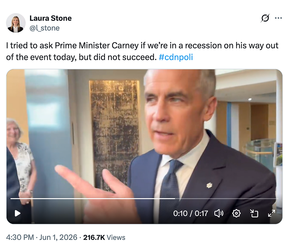Prime Minister Mark Carney avoids answering a CTV question about the Canadian recession under his watch.