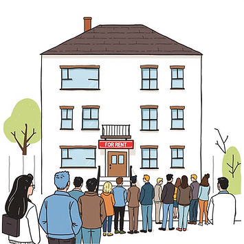 ਇੱਕ ਅਜਿਹੀ ਤਸਵੀਰ ਬਣਾਓ ਜੋ ਇੱਕ ਸਿੰਗਲ ਅਪਾਰਟਮੈਂਟ ਨੂੰ ਦਿਖਾਉਂਦੀ ਹੋਵੇ ਜਿਸ ਨੂੰ ਦੇਖਣ ਲਈ ਲੋਕਾਂ ਦੀ ਇੱਕ ਲੰਬੀ ਲਾਈਨ ਲੱਗੀ ਹੋਵੇ।jpg