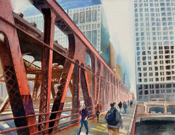 The Wells Street Bridge in Chicago | Kimberly D. Dou | Watercolor | TERAVARNA