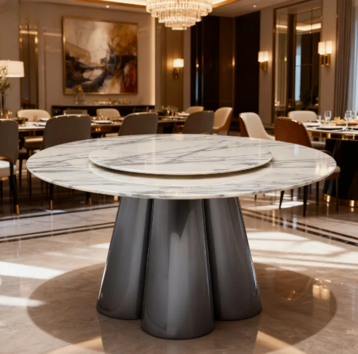 Auram Round Marble top Dining Table 135cm