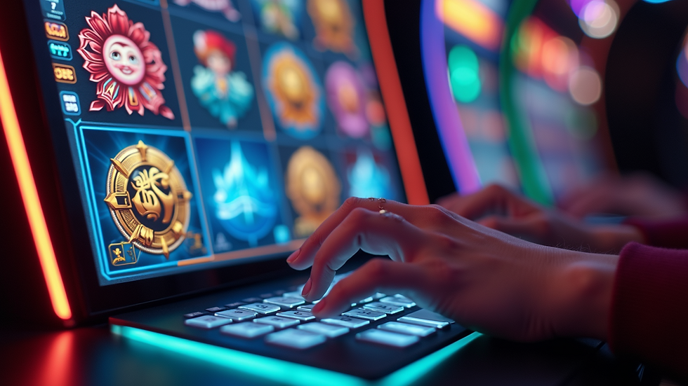 Eye-level view of a colourful online slot machine interface