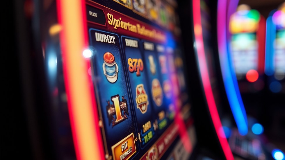 Close-up view of a slot machine paytable showing symbols and payouts