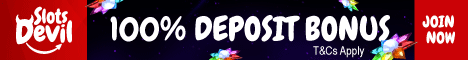 SlotsDevil Banner 100% Welcome Bonus + 10 Free Spins