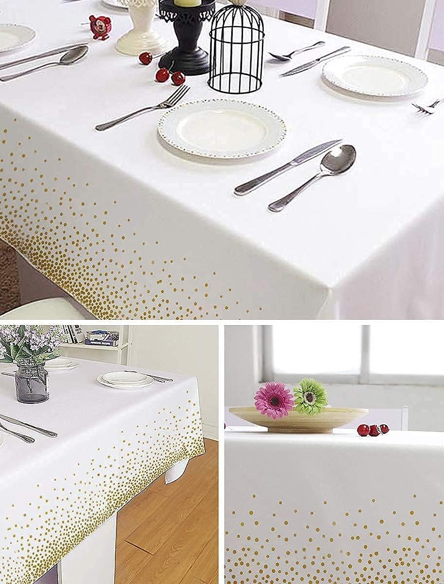 2 Pack White and Gold Tablecloth Disposable Gold Tables Tablecloths for Rectangl