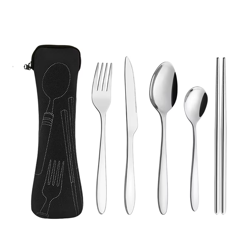 ODMS Portable Flatware Set: Employees gift set featuring chopsticks, knife, fork, spoon, and straw.