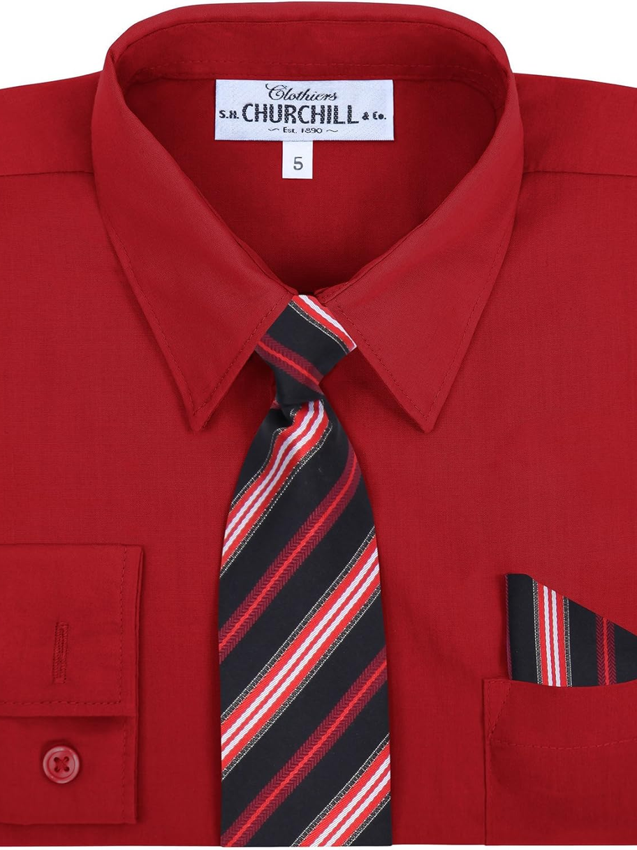 Boy's 4 Piece Dress Shirt Set with Long Tie, Bow Tie and Hanky