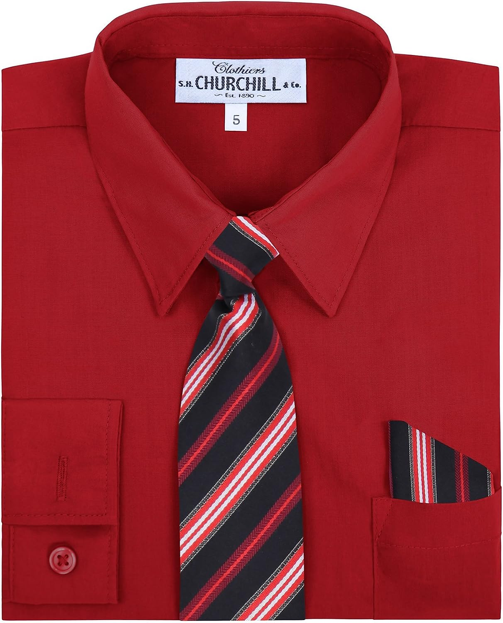Boy's 4 Piece Dress Shirt Set with Long Tie, Bow Tie and Hanky