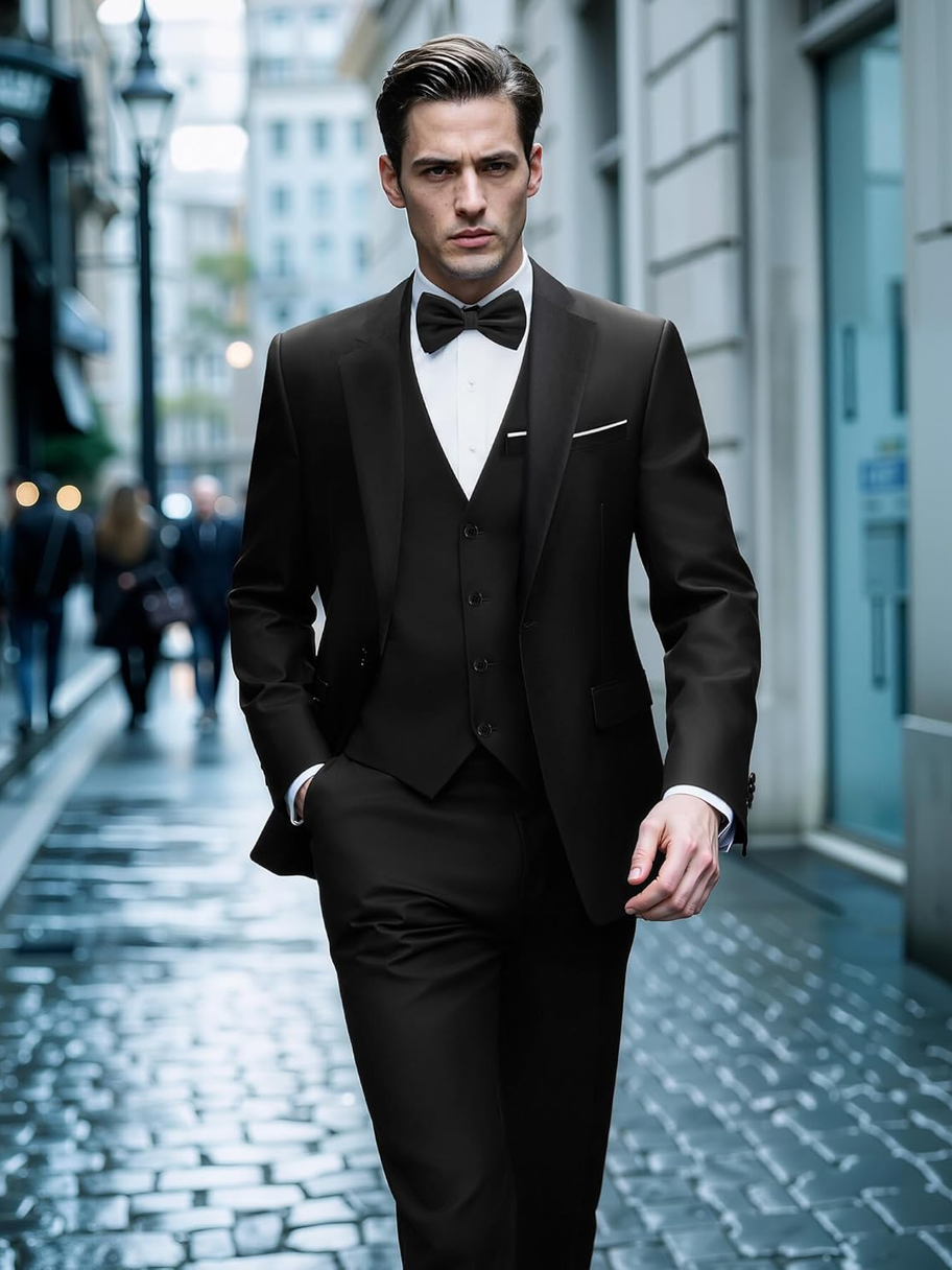 Men'S 3 Pieces Suit Elegant Solid One Button Slim Fit Single Breasted Party Blaz