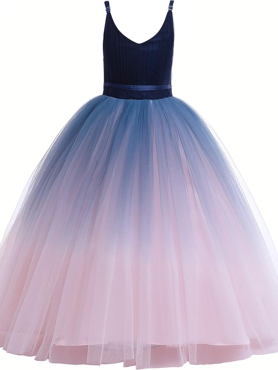 Flower Girls Spaghetti Strap Tulle Dress Long A-Line Wedding Page