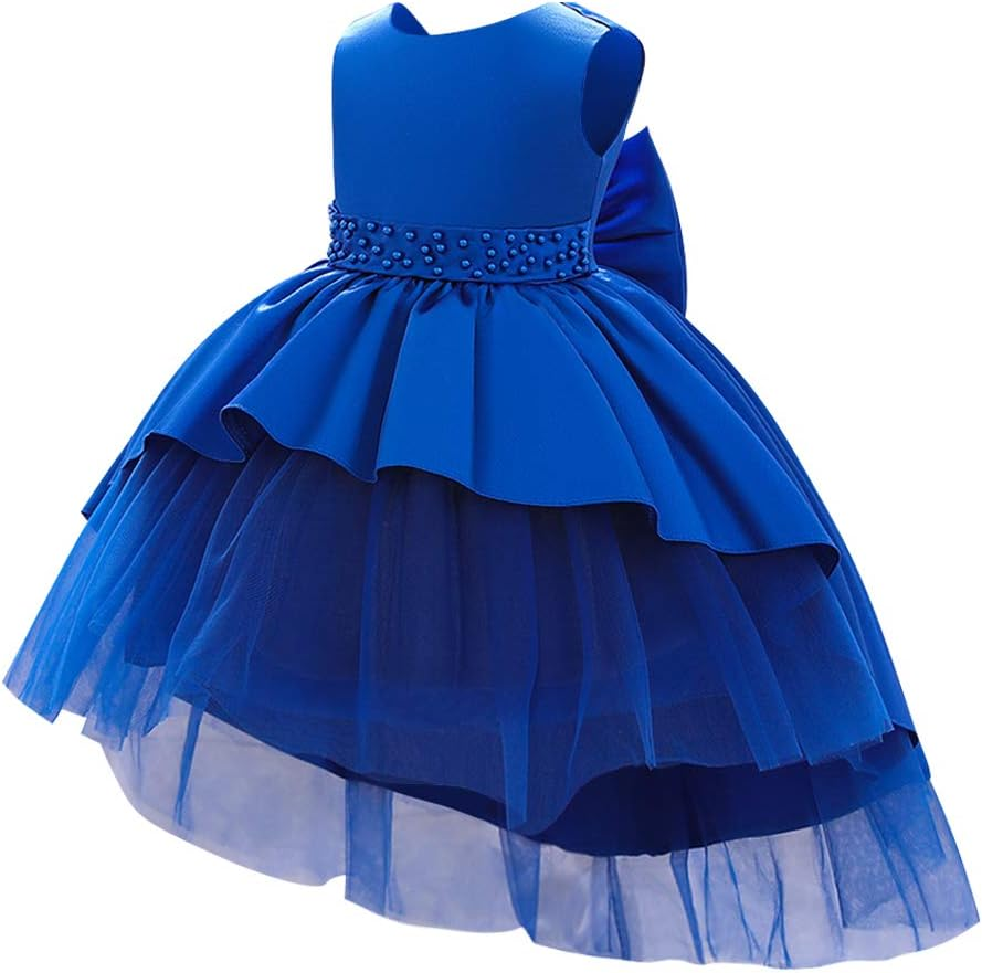 Toddler Baby Flower Girl Bowknot High Low Tutu Dress Beaded V-Back Princess Page